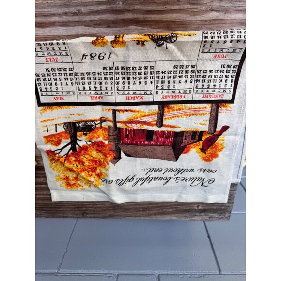 1984 Calendar Tea Towel Cotton Autumn Harvest Design Farmhouse Decor 16" X 27" - Picture 3 of 4